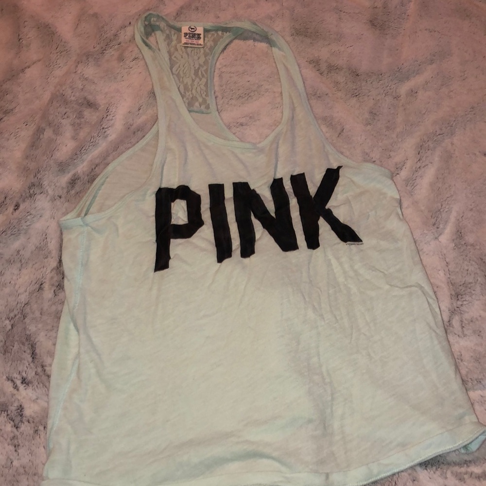 Victoria’s Secret pink mint graphic racerback lace tank top xs
